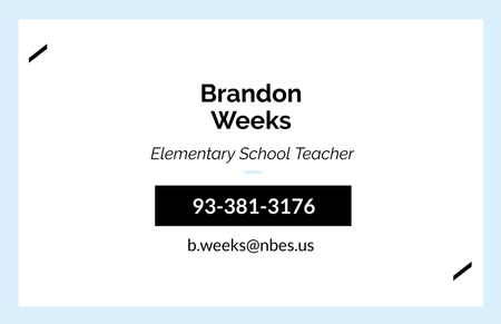 Elementary School Teacher Offer Business Card 85x55mm Design Template