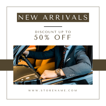 Stylish Man in Formal Costume Driving Car Instagram Design Template