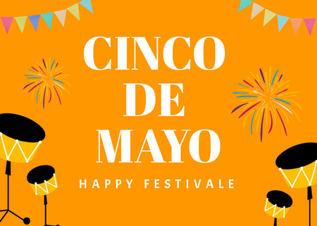 Cinco de Mayo Festival With Drums Announcement Postcard 5x7in – шаблон для дизайна