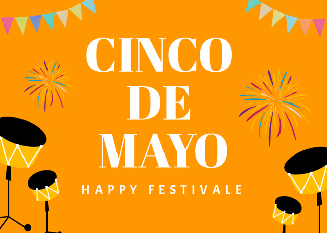 Cinco de Mayo Festival With Drums Announcement Postcard 5x7in tervezősablon