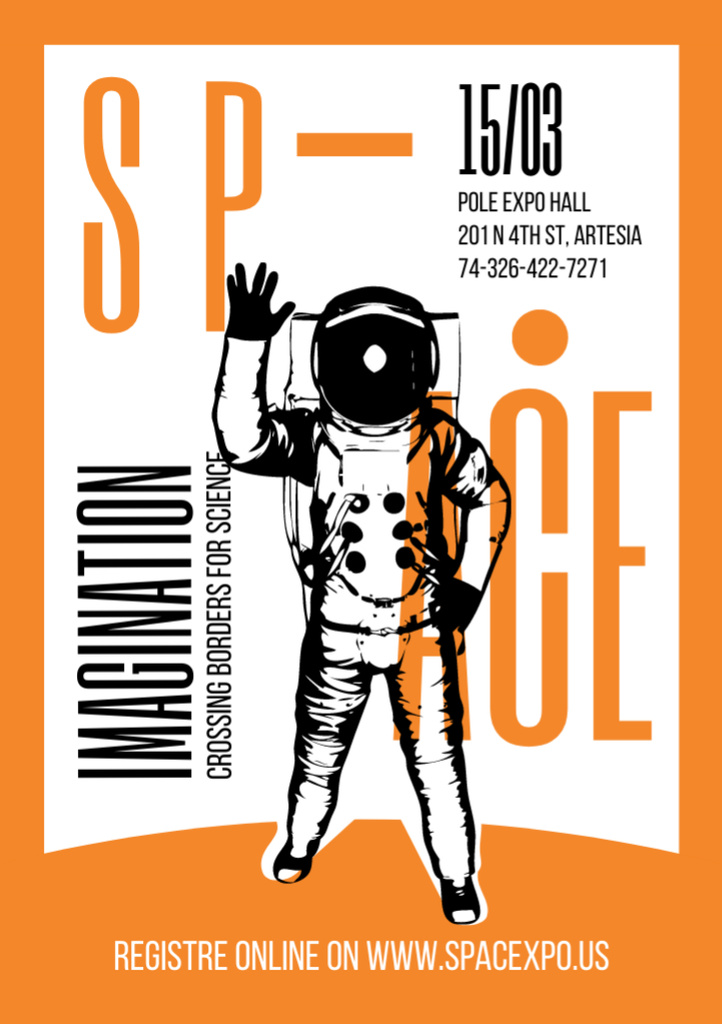 Plantilla de diseño de Space Lecture Astronaut Sketch in Orange Flyer A7 