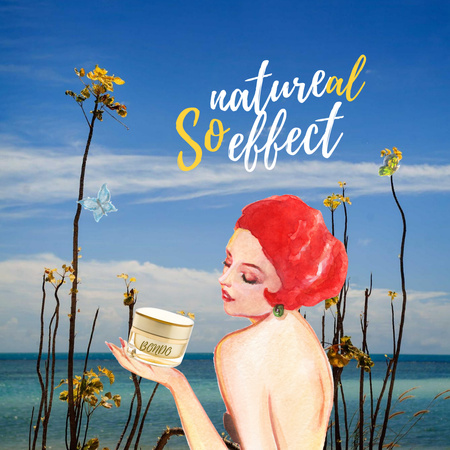 Designvorlage Natural Cosmetic Cream Offer with Woman Illustration für Instagram