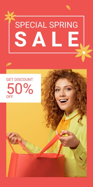 Special Spring Sale with Emotional Redhead Woman Graphicデザインテンプレート