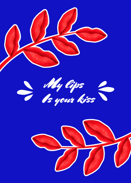 Cute Love Phrase With Red Leaves in Blue Postcard 5x7in Vertical Šablona návrhu