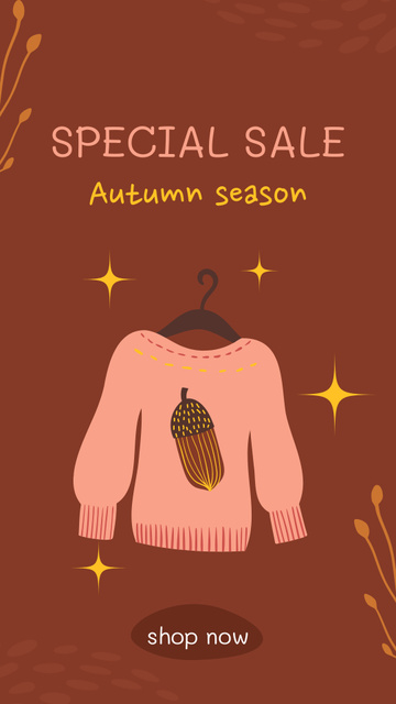 Autumn Sale Ad with a Knitted Sweater Instagram Storyデザインテンプレート