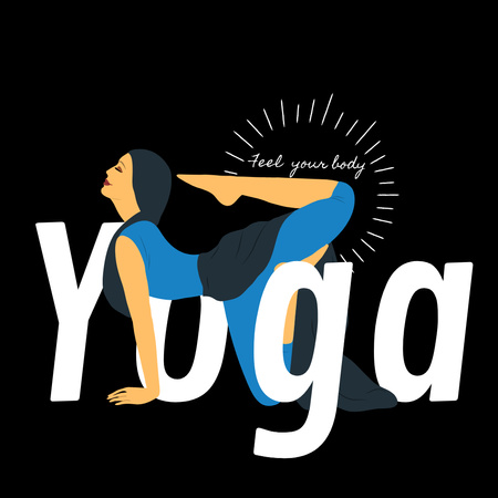 Yoga Lettering with Flexible Woman T-Shirt 4x4in Πρότυπο σχεδίασης