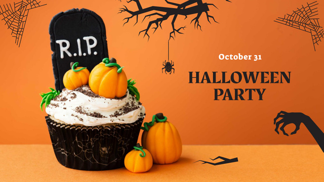 Halloween Party Announcement with Pumpkin Cookies FB event coverデザインテンプレート