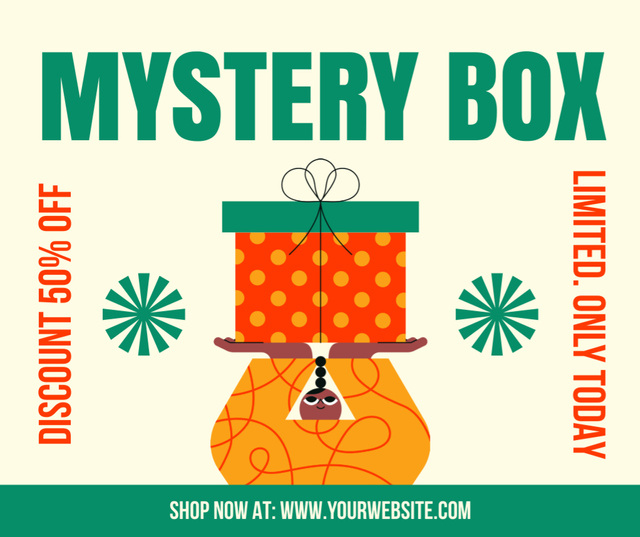 Mystery Box Cartoon Illustrated Green Facebook Tasarım Şablonu