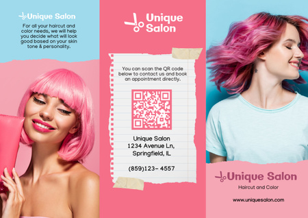 Beauty Salon Ad with Emblem of Scissors Brochure Design Template