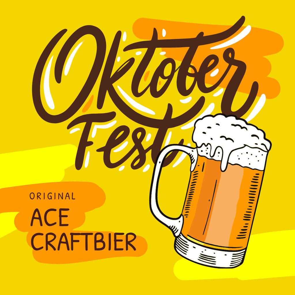 Oktoberfest Offer Lager in Glass Mug in Yellow Instagram Tasarım Şablonu