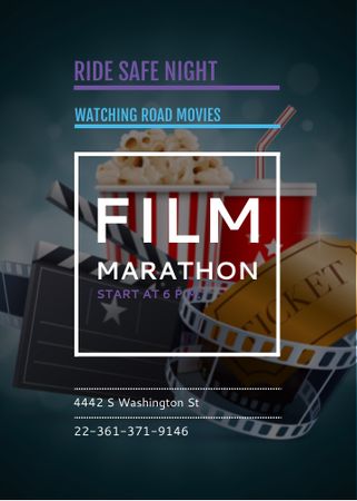 Film Marathon Night with popcorn Flayer Design Template