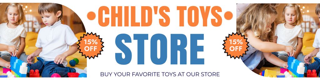 Ontwerpsjabloon van Twitter van Discount on Toys with Photos of Children