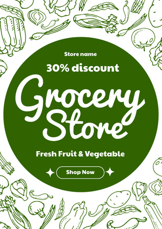 Plantilla de diseño de Tienda de comestibles publicidad con ilustración de verduras Poster 