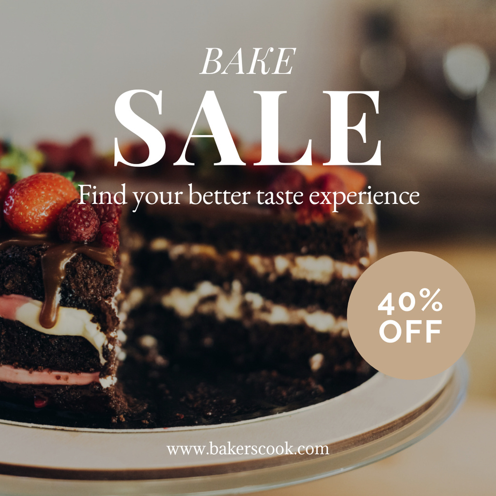 Delicious Cake With Strawberries Sale Announcement Instagram Design Template