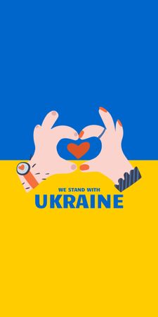 Hands holding Heart on Ukrainian Flag Graphic Design Template