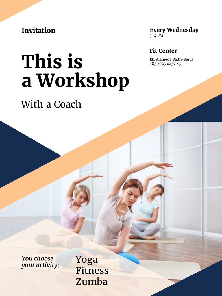 Designvorlage Workshop invitation with Women practicing Yoga für Poster US
