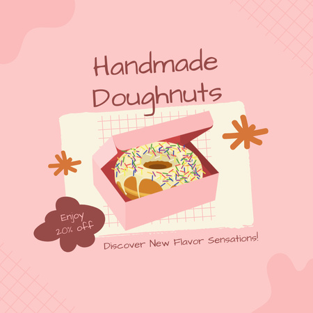 Offer of Handmade Doughnuts with Creative Illustration Instagram AD Design Template