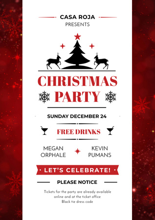 Christmas Party Invitation with Deer and Tree Flyer A5 Design Template