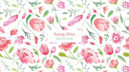 Beauty Event Announcement with Watercolor Flowers Pattern Youtube Design Template