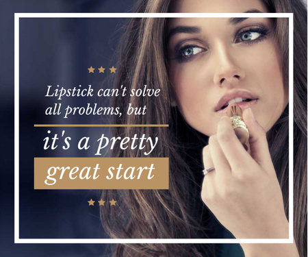 Ontwerpsjabloon van Medium Rectangle van Lipstick Quote Woman Applying Makeup