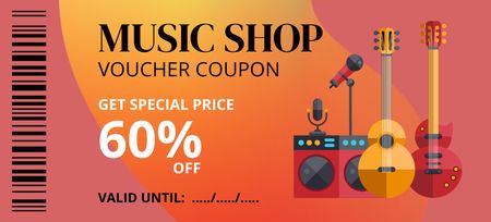 Music Shop Voucher Coupon 3.75x8.25in Design Template