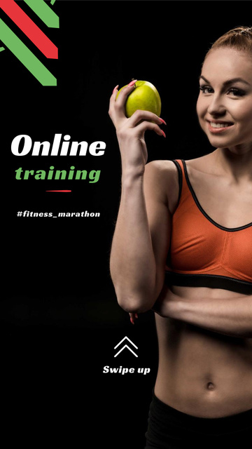 Online Training Offer with Woman holding Apple Instagram Story Tasarım Şablonu