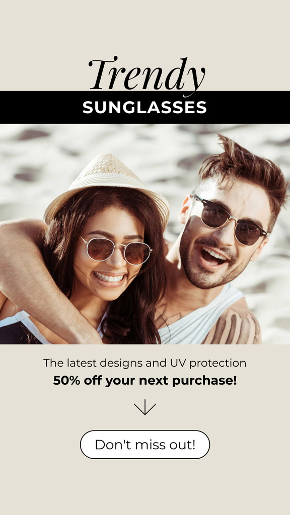 Designvorlage Trendy Sunglasses for Young Couples für Instagram Story