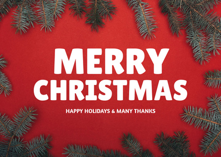 Hyvää joulua ja loman toivotuksia kuusen oksien kanssa Postcard Design Template