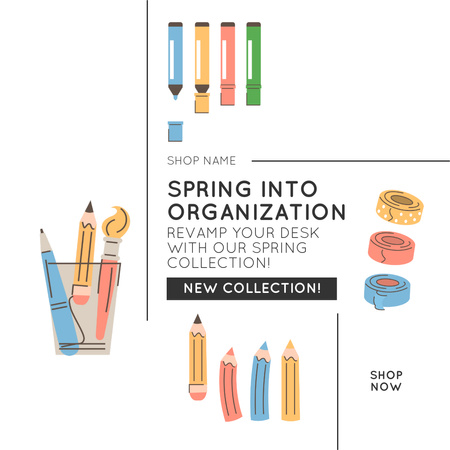 Stationery Shop Ad with Colorful Markers and Pencils Animated Post Design Template