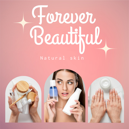 Natural Skincare Beauty Products Ad with Creams and Serum Instagram Design Template