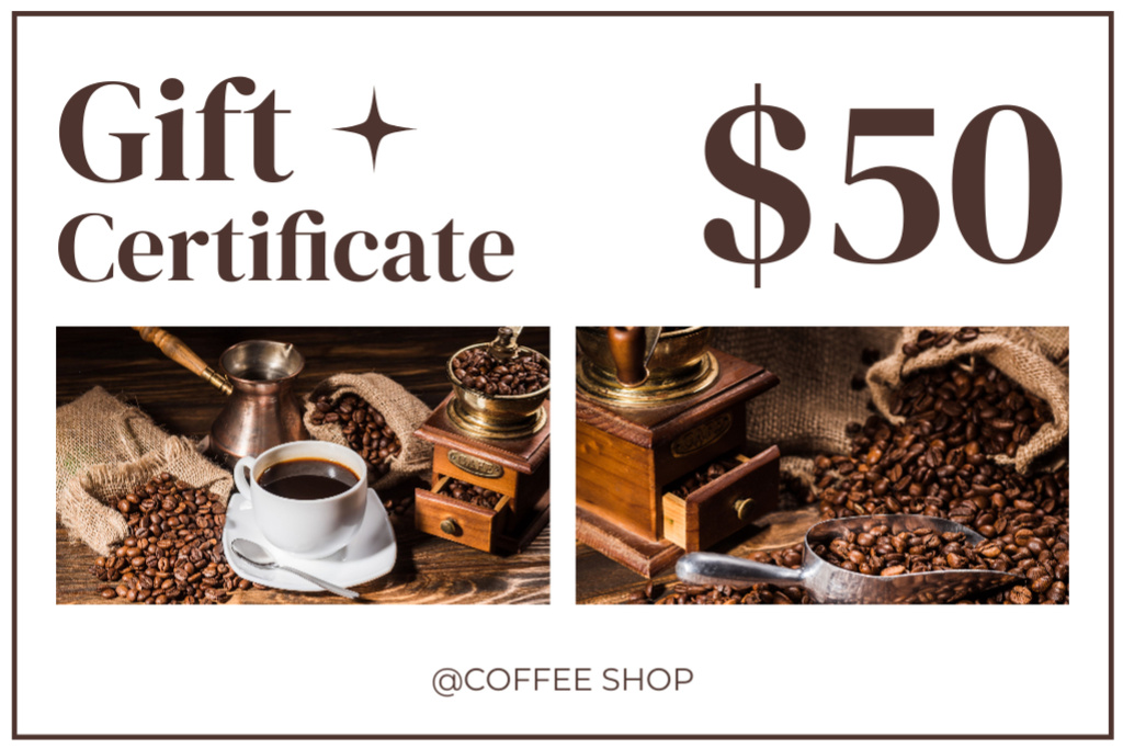 Special Offer of Fresh Coffee with Beans in Bag Gift Certificate Šablona návrhu