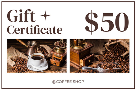 Platilla de diseño Special Offer of Fresh Coffee with Beans in Bag Gift Certificate