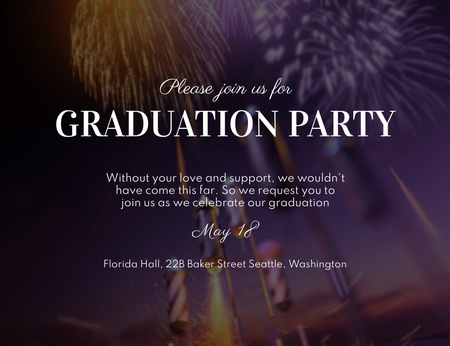 Platilla de diseño Graduation Party With Festive Fireworks Invitation 13.9x10.7cm Horizontal