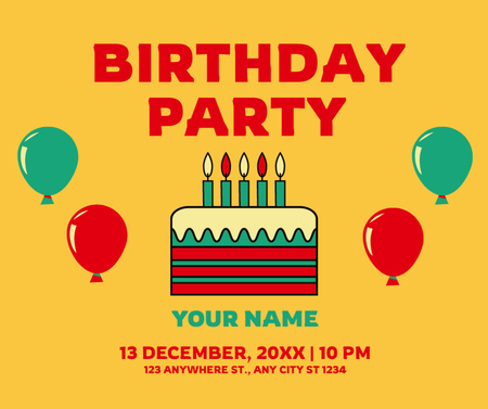 Birthday Party Announcement with Cute Cake and Candles Facebook Design Template
