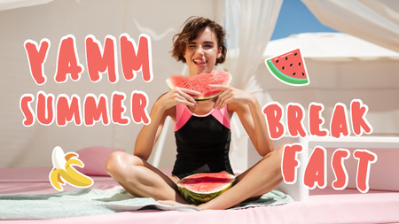 Summer Breakfast Inspiration with Girl holding Watermelon Youtube Thumbnail Design Template