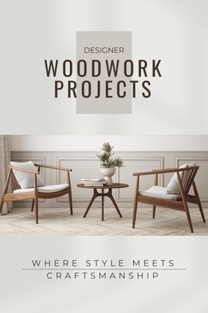 Plantilla de diseño de Anuncio de proyectos de carpintería con muebles elegantes Pinterest 