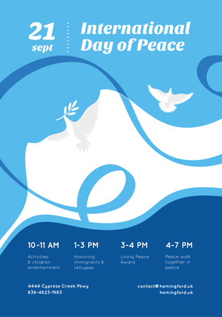 International Day of Peace with Dove Birds on Blue Poster 28x40in Design Template