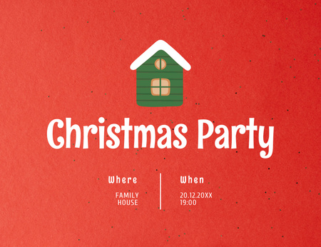 Christmas Party Announcement With House Invitation 13.9x10.7cm Horizontal Design Template