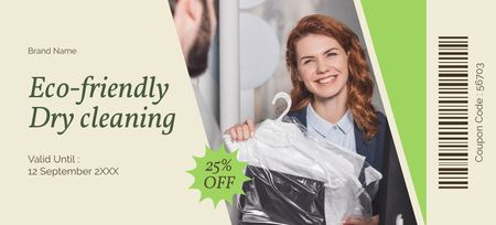 Offer of Ec-Friendly Dry Cleaning Services Coupon 3.75x8.25in Design Template