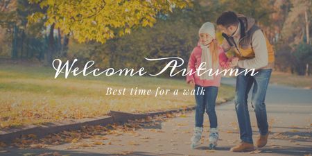 Mother with Daughter walking in Autumn Park Twitter Design Template