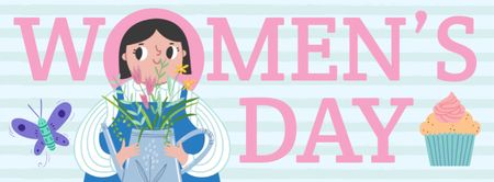 Template di design Saluto del giorno delle donne con l'illustrazione della ragazza Facebook cover