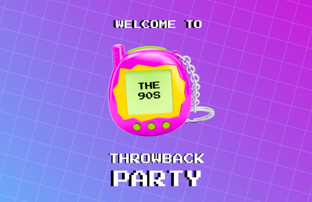 Party Announcement with Tamagotchi Toy Flyer 5.5x8.5in Horizontal Design Template