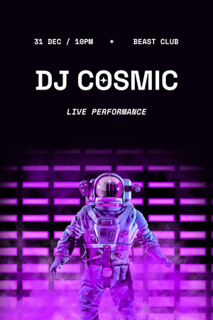 Party Announcement with Astronaut in Neon Light Flyer 4x6in Design Template