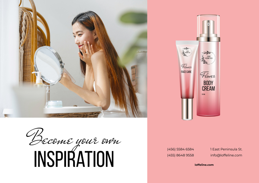 Ontwerpsjabloon van Poster A2 Horizontal van Skincare Products Ad with Young Woman