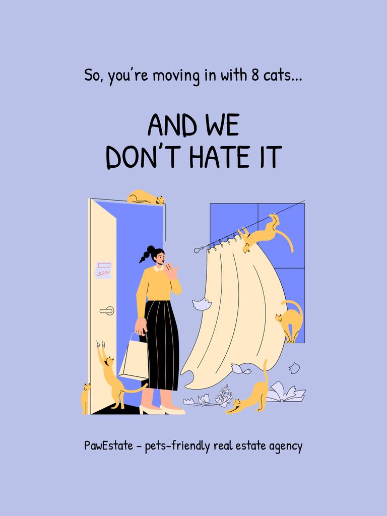 Designvorlage Awesome Real Estate Agency Ad with Cats Causing Chaos für Poster US