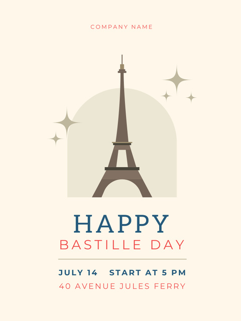 Bastille Day Holiday Celebration Poster US Design Template
