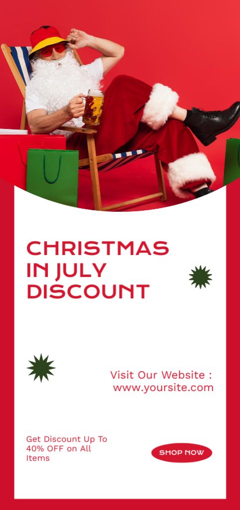 Christmas Discount in July with Funny Santa Claus Flyer DIN Large Design Template