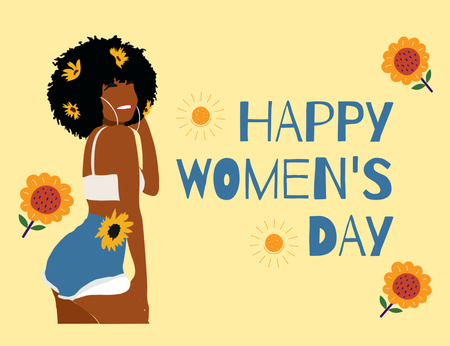 Women's Day Greeting with Happy Black Woman Thank You Card 5.5x4in Horizontal Design Template