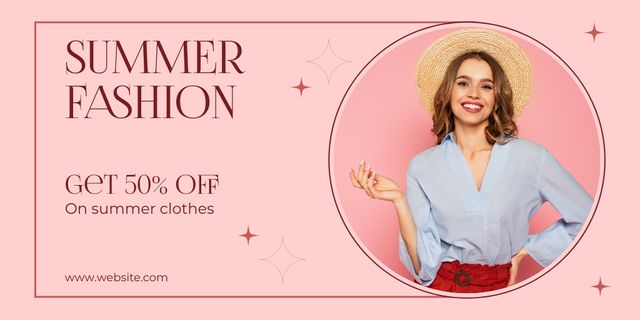 Designvorlage Summer Fashion Discount Offer on Pink für Twitter