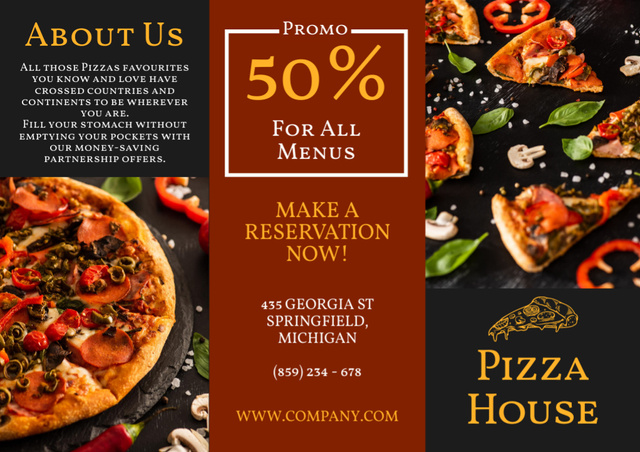 Designvorlage Delicious Crispy Pizza Discount Announcement für Brochure